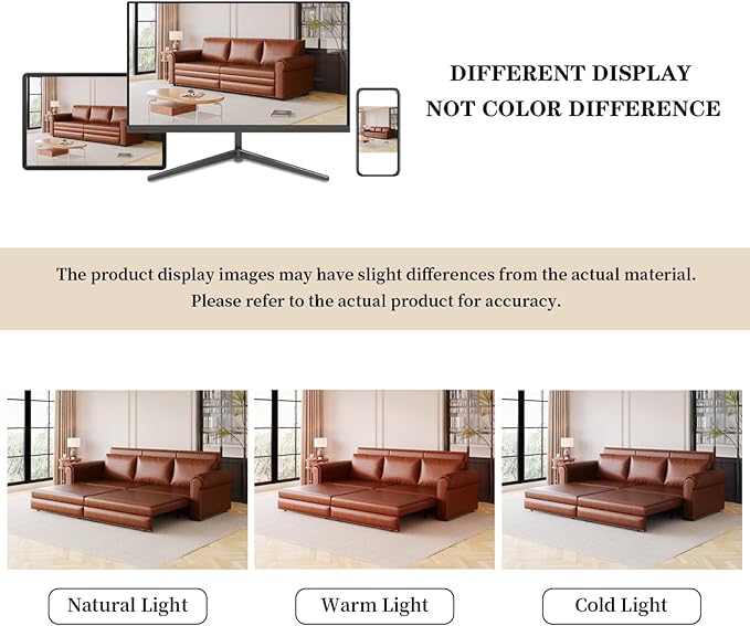 93.7 King Size Chesterfield 3-seat Pull Out Sofa Bed Leather Sofa Bed with Nailhead Trim and Rolled Arm 3-in-1 Sofa Sleeper for Living Room Apartment Office Light Brown
