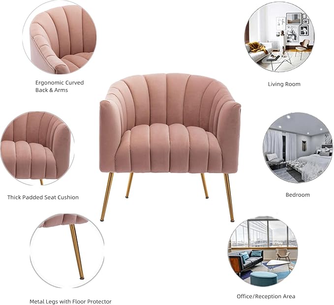 Modern Velvet Tub Chair Armchairs Barrel Accent Dinning Chair with Gold Plated Metal LegsThick Soft Padded Seat for Living Room