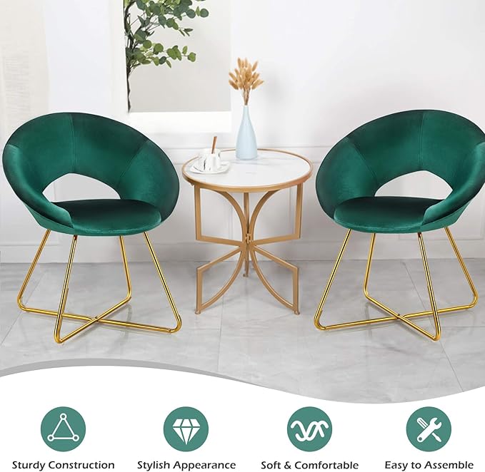 Giantex Modern Velvet Accent Chair Comfy Cute Upholstered Vanity Desk Chair Max Load 300 Lbs Decorative Mid Century Single Sofa Armchair for Living Room Bedroom Dining Room Green