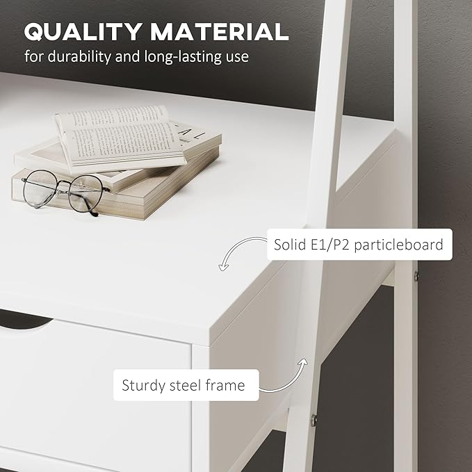HOMCOM Home Office Desk Computer Desk with A Frame for Small Spaces Writing Table with Drawer and Storage Shelves White
