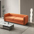kevinplus 84.2'' Velvet Chesterfield Sofa Couch for Living Room Modern Luxury 3-Seat Upholstered Sofa Couch for Apartment Bedroom Dorm Office Strong Gold Metal Legs (Channel Backrest Orange)