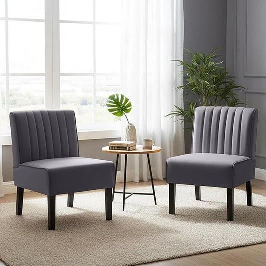 Reese Mid Century Modern Accent Chairs Set of 2 with Minimalist Design Elegant Velvet Upholstery and Solid Wood Legs Ideal for Living Room or Bedroom Grey