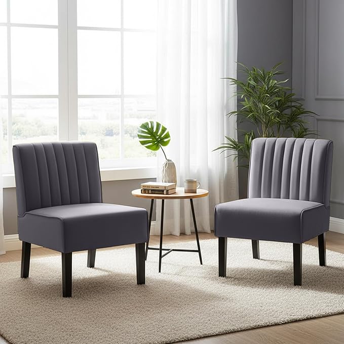 Reeso Mid Century Modern Accent Chairs Set of 2 with Minimalist Design Elegant Velvet Upholstery and Solid Wood Legs Ideal for Living Room or Bedroom Fossil Grey
