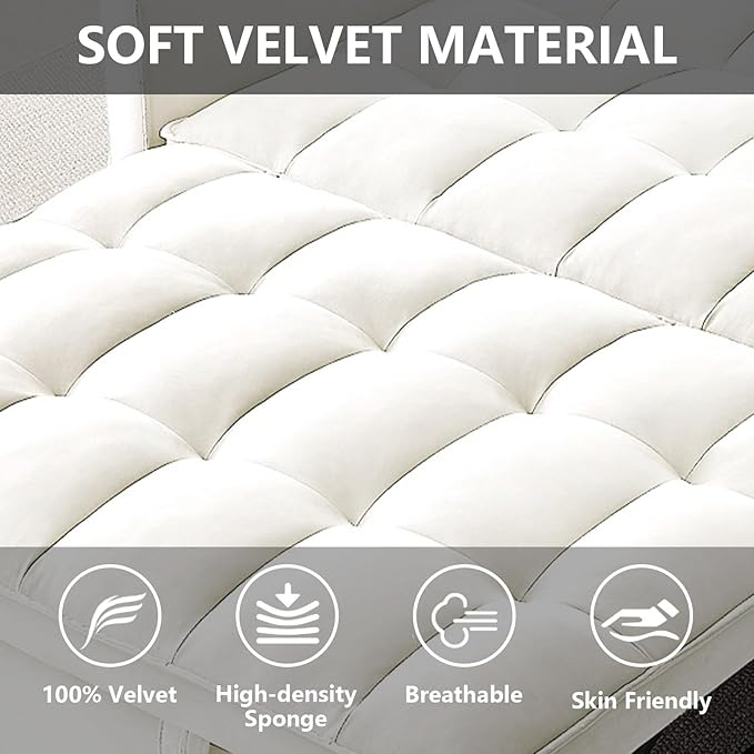 3 in 1 Convertible Sleeper Sofa BedFuton Loveseat Couch with Pull-Out Bed &amp Adjustable BackrestVelvet Fabric Sofa with Side Pocket for Small Apartment Living Room Office (Beige)