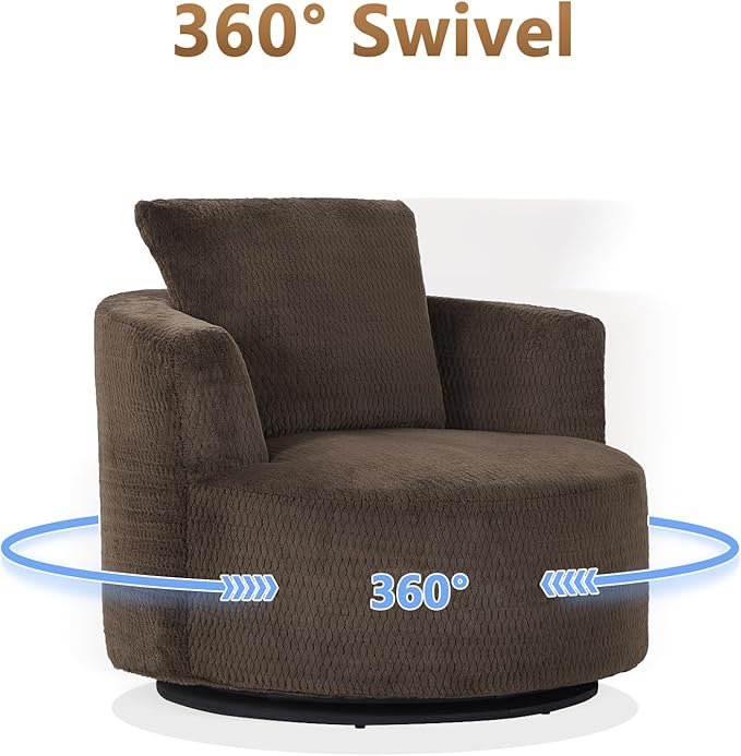 mikibama 39.4 W Swivel Round Chair Oversized Upholstered Sofa 360 Degree Swivel Barrel Chair Corduroy Comfy Deep Seat Sofa Chair for Living Room Bedroom Apartment