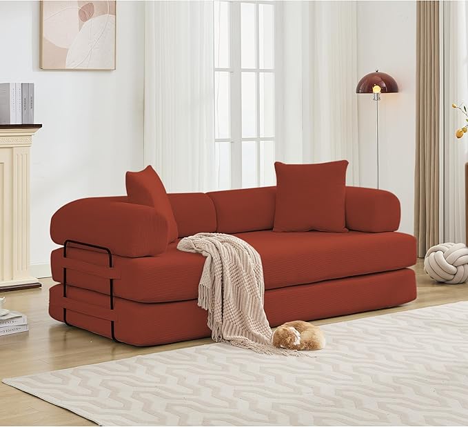 MYFUNSHOP Sleeper Sofa Bed4-in-1 Convertible Folding Boneless CouchFoldable Love Seat with Pillow Corduroy Floor Futon Couch for Living RoomBedroomLounge Studio
