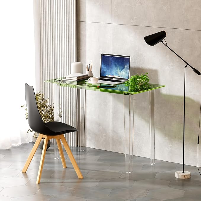 Modern Acrylic Desk for Home Office - Multi-Purpose Study Table with Extended Surface Sturdy Lightweight Design Transparent Green Console &amp Entryway Table (42.5 Inch)