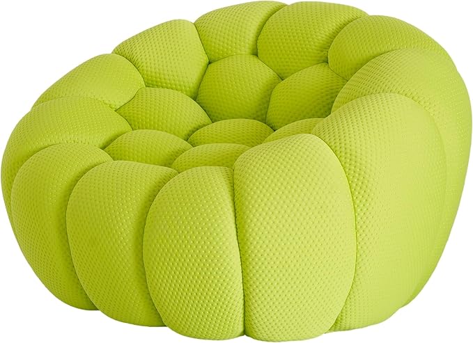 JACH Oversized Bubble Couch Chair 49.21'' Modern Lazy Floor Sofa Upholstered Mesh Fabric Bubble Sofa 3D Honeycomb Shape Curved Couch for Living Room Apartment Small Space (Fluorescent Green)