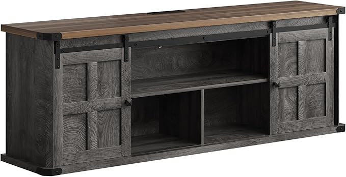 GAOMON 70 Farmhouse TV Stand for 80/75/70 Inch TVsEntertainment Center Storage Cabinets w/Power Outlets and Sliding Barn DoorRustic TV Stands for Living RoomMedia Console Cabinet (Black+Gray)