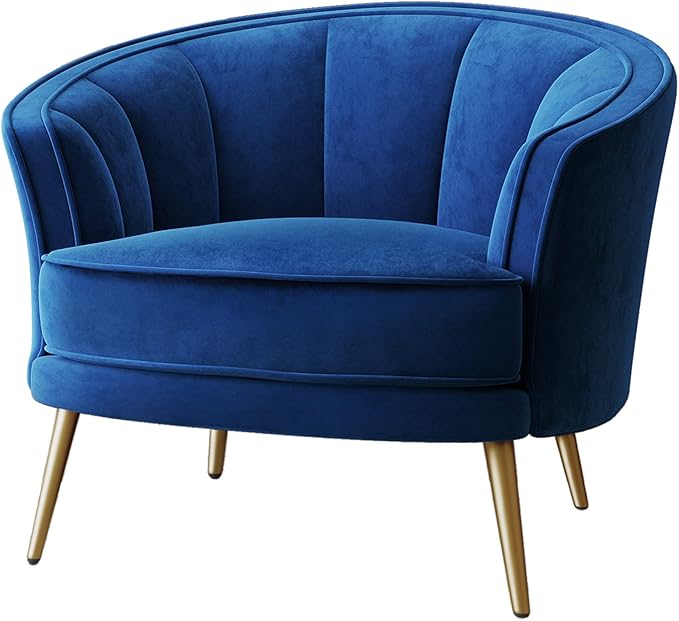 Modern Velvet Accent Barrel Chair Leisure Accent Chair Living Room Upholstered Armchair Vanity Chair for Bedroom Meeting RoomBlue