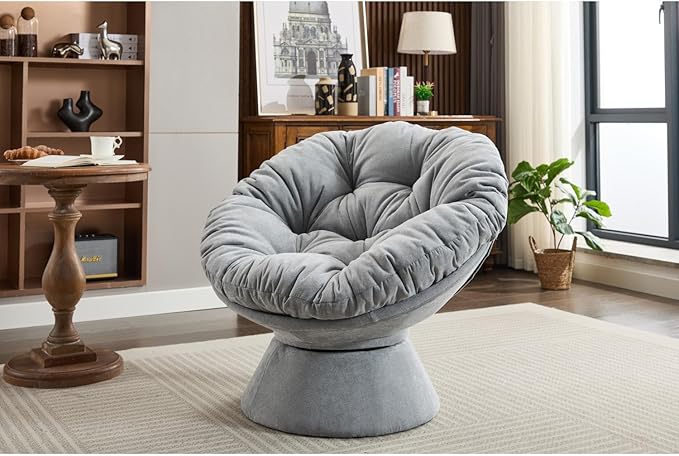 Oversized Swivel Accent Chair 360° Rotating Barrel Chair for Living Room Chenille Lounge Chair for Bedroom Relaxation