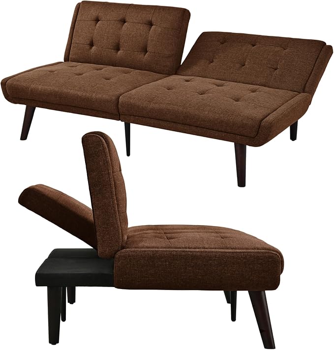 63 Loveseat Sofa Convertible Sofa Bed 5-Position Adjustable Backrest Sleeper Chair Guest Bed for Studio Apartment Basements Cabins Dorm Brown.
