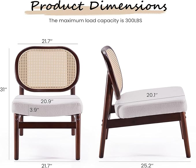 Farini Rattan Accent Chair Upholstered Living Room Chair with Rattan Back &amp Wood Frame Mid-Century Modern Reading Chair for Living Room Bedroom Beige