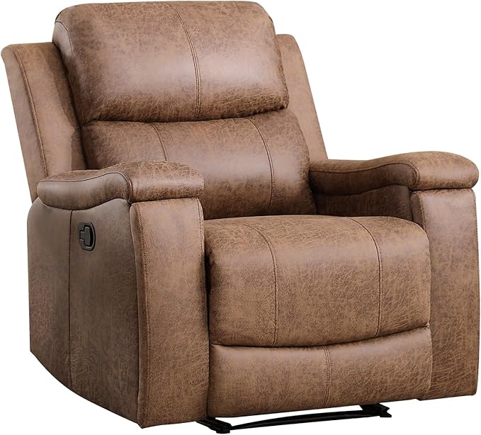 EBELLO Recliner Chair Single Overstuffed Sofa Recliner Breathable Faux Leather Manual Reclining Chairs with Hidden Cup Holder Arm and Back for Adults Living Room Bedroom Light Brown