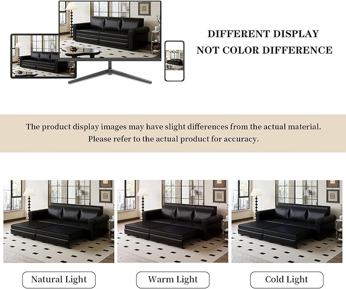93.7 King Size Chesterfield 3-seat Pull Out Sofa Bed Leather Sofa Bed with Nailhead Trim and Rolled Arm 3-in-1 Sofa Sleeper for Living Room Apartment Office Black