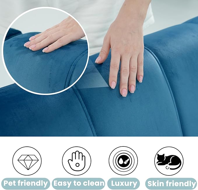80 Velvet Futon Sofa Bed Convertible Sleeper Loveseat with Cup Holders &amp Storage Pockets Mid Century Modern Couch for Living Room Bedroom Office Small Space (Dark Blue)