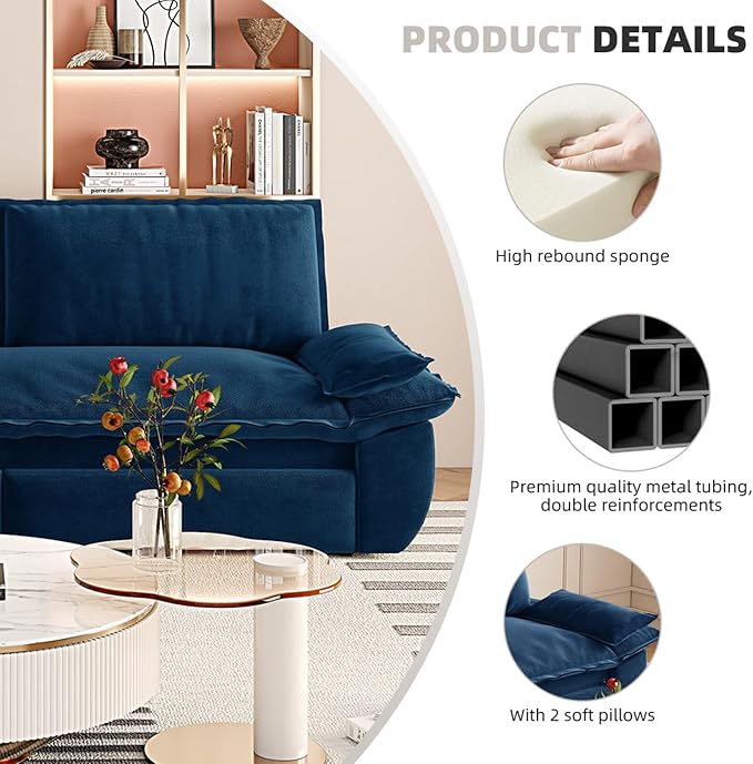 3 in 1 Convertible Queen Sleeper Sofa Bed Comfy Pull Out Futon Couch Bed 73.2 Modern Velvet Recliner Loveseat Sofa Multi-Functional Blue Cloud Couch for Living RoomApartmentOffice (Blue 73.2)