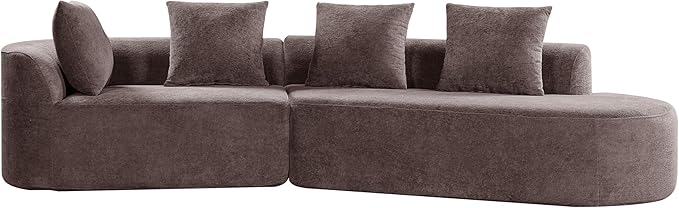 Merax 2-Piece 116 L-Shaped Modular Sectional Sofa Set 4 Seat Fully Assembled Curved Upholstery Couch with High-Density Compressed Sponge Chaise Lounge &amp 4 Pillows for Living Room Brown