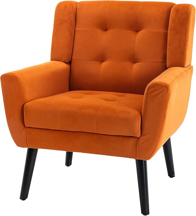 Modern Velvet Accent Chair/Living Room Chair/Arm Chair/Lounge Chair with Solid Wood LegsSuitable for Clubs Living Rooms Offices Balconies (Orange)