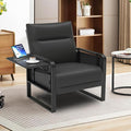 Modern Accent Chair Mid Century Armchair with Side Table &amp Metal LegsUpholstered Faux Leather Sofa Side Chairs for Living Room Reading OfficeBedroom(Black)