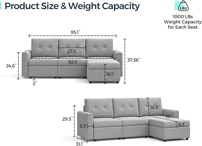 LINSY HOME Modular Sectional Sofa with Ottoman - Rubik III Deep Seat Couches with Storage Seats &amp Removable Cover Modern Comfy L-Shape Sofa for Living Room Bedroom Apartment Office Beige