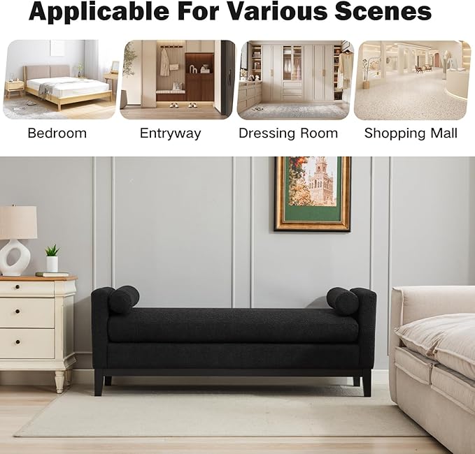 Chifee &amp Vingol 66 End of Bed Bench King Size Upholstered Boucle Bench for Bedroom Entryway Black