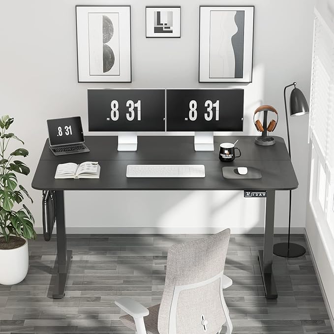YESHOMY Height Adjustable Electric Standing Desk 55 inch Computer Table Home Office Workstation Black Leg/Black Top