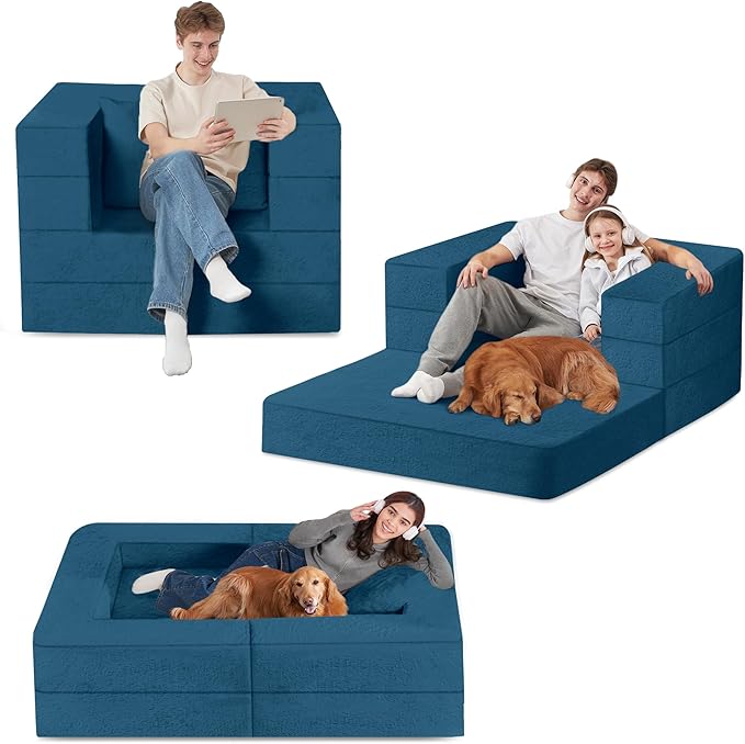 Futon Sofa Bed with Pillow 3-in-1 Sleeper Sofa Bed with Removable Cover Convertible Floor Sofa Bed No Assembly Boneless Couch for Living Room Bedroom