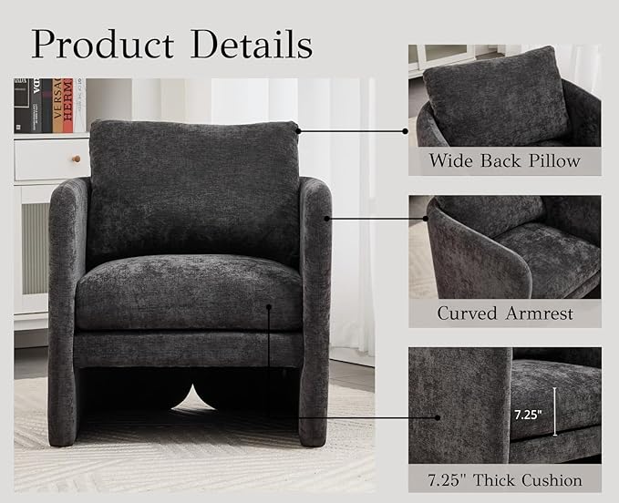 EALSON Upholstered Modern Accent Chair Mid-Century Barrel Armchair with Padded Cushion Comfy Reading Chair for Living Room/Bedroom Grey