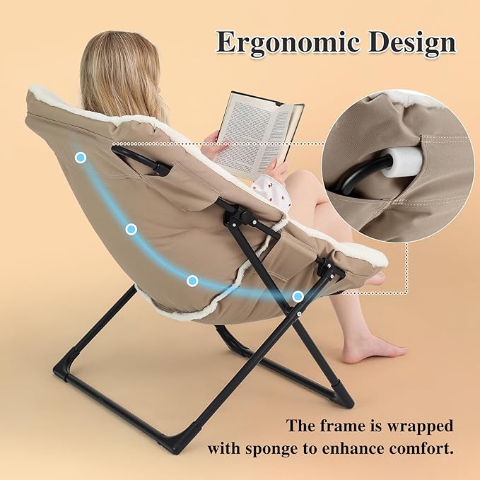 Comfy Saucer Chair for Adults Soft Faux Fur Bedroom Chair with Ottoman Accent Dorm Chairs Living Room Reading Chairs and Footstool Folding Seat for Teens X-Large White