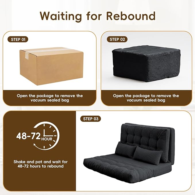 Convertible Sofa Bed 54x91 Inch Thick Tufted Folding Sofa Bed with 2 Pillows Folding Floor Loveseat Sleeper Couch Mattress for Small Spaces Living Room Bedroom and Adults Gray