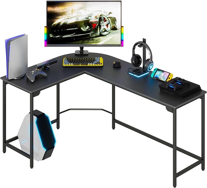 Teraves Modern L Shaped Gaming Desk 66'' Corner Computer Desk for Home Office Gaming Table Study Writing Workstation for Small Space Easy to Assemble