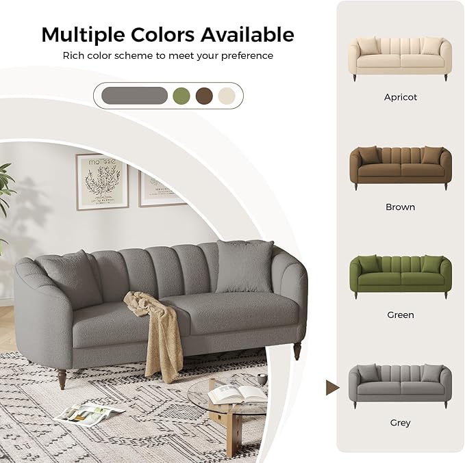 82 Inch Loveseat Sofa Modern Couch and Sofa Curved Petal Design Furniture Sturdy and Easy Installation Small Sofa for Living Room Bedroom Office and Apartment Terry Fleece Fabric Grey