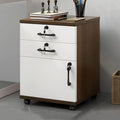 File Cabinet with Lock and Drawer 2-Drawer Vertical Filing Cabinet with Doors Mobile Under Desk Storage Cabinet with 360° Swivel Wheels for Legal/Letter/A4 Documents(Walnut Color+White)