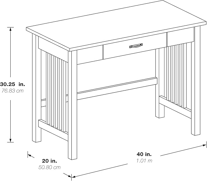 OSP Home Furnishings Sierra Writing Desk with Pull-Out Drawer and Mission Style Side Panels Ash Brown