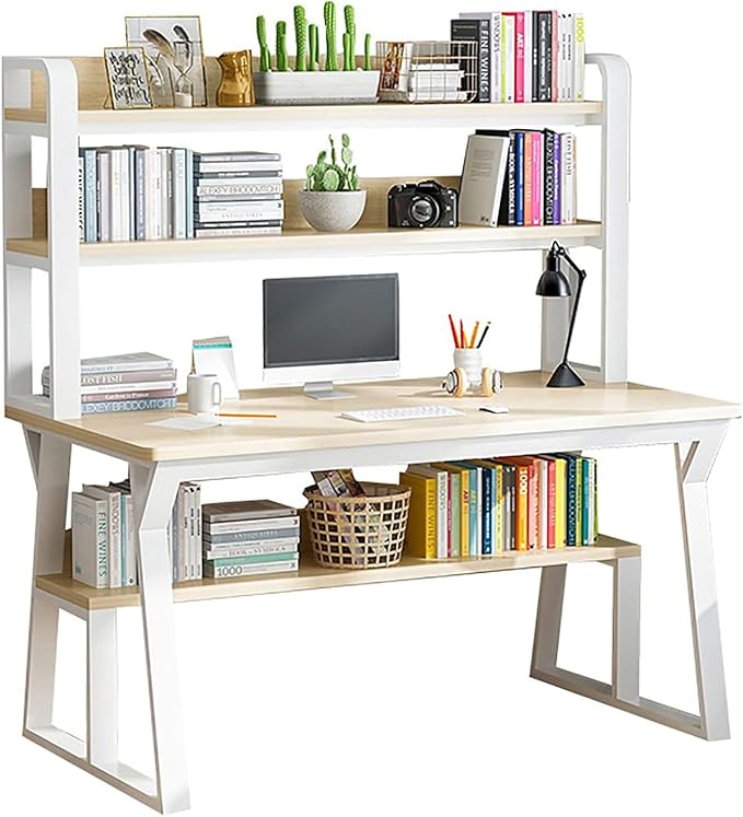 Computer Desk with Hutch and BookshelfHome Office Desk Study Writing Desk for Small SpaceWood Pc Table with Storage Shelves Modern Gaming Desk(39 inch White)