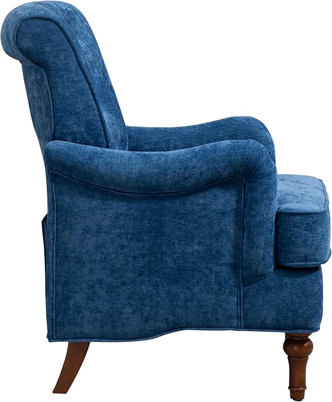 JOSHEN 35.5 Chenille Club Accent ChairUpholstered Fabric Sofa ChairReading Chair with Springs Cushions and Retro Wooden Legs for Living RoomBedroomOfficeBlue