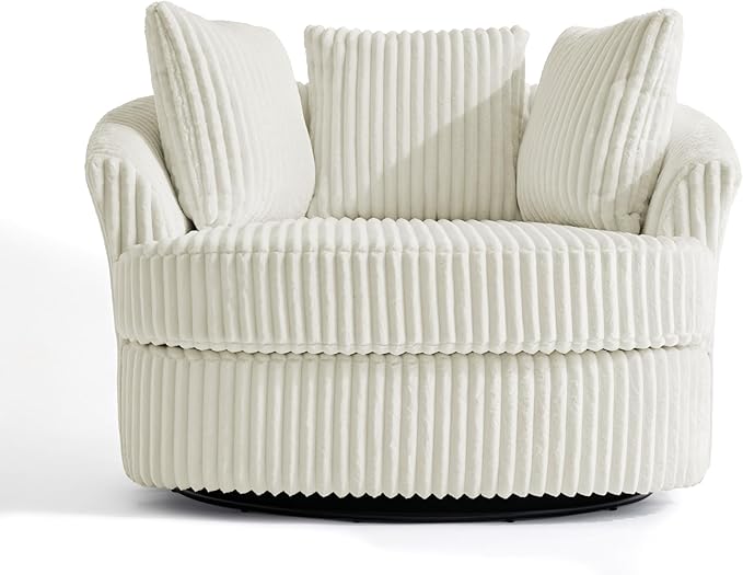 Oversized Round Swivel Barrel Accent Chair with Pillows Comfy Modern Chaise Lounge Sofa Indoor for Living Room Bedroom (Beige Set of 1)