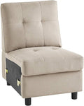 DAZONE Armless Accent Chair Modular Sectional Sofa Middle Seat Standalone Slipper Chair for Living Room Bedroom Convertible Furniture Module Linen Fabric Grey