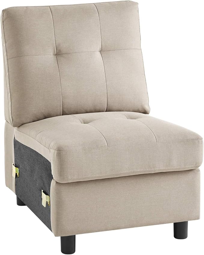 DAZONE Armless Accent Chair Modular Sectional Sofa Middle Seat Standalone Slipper Chair for Living Room Bedroom Convertible Furniture Module Linen Fabric Grey