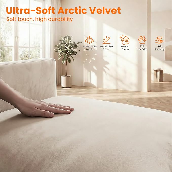 CECER 78 King Size Pull Out Sofa BedIce Velvet Pull Out Couch with Side Pocket3-in-1 Convertible Sleeper Sofa with 4 Pillows for Small Space/Living Room/Bedroom（Beige）