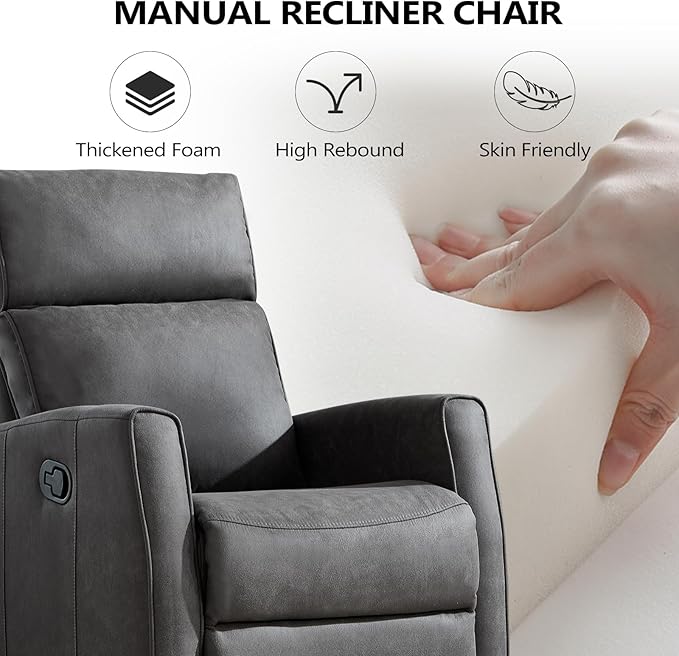 EBELLO Manual 3 Seat Reclining Sofa Couch Wall-Hugger 3-Seater Recliner Sofa with Overstuffed Backrest Soft Fabric Reclining Sofa Set for Living Room Office Apartment Grey