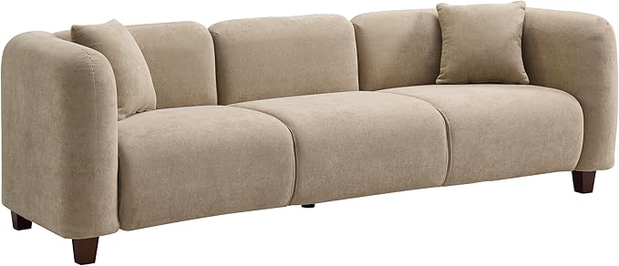 Christopher Knight Home Ahrai 3-Seater Sofa Couch with 2 Pillows 87 Wide Oversized Sofa for Living Room Modern Wood Frame Lounge Couch Comfy Spacious Fabric Upholstered Home Seating Camel