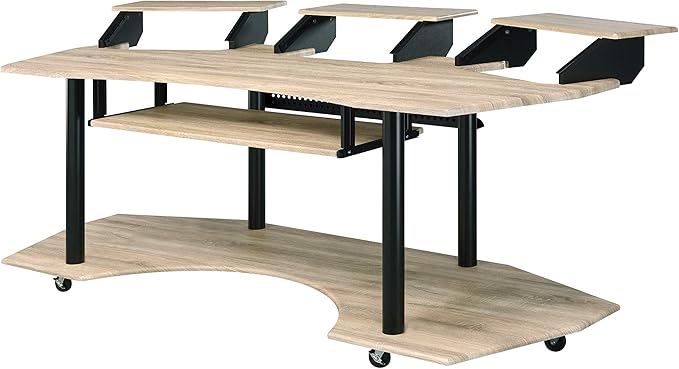 Home Office Desks Versatile Design Music Recording Studio Desk Modern Wooden 4-Shelf Music Recording Studio Black Oak Desk Office Desk with Storage for Living Room/Home Office/Study Room (Oak)