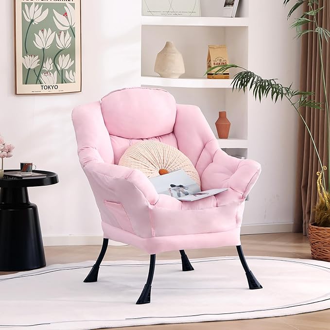 Lazy Chair Large Accent Chair Modern Comfy Armchair Pink Chair for Living Room Bedroom Dorm Room Office Apartment Reading Relaxing Use