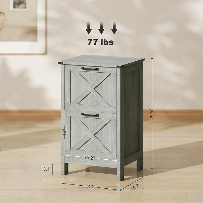 2 Drawer File Cabinet with Lock Small Filing Cabinet Under Desk Storage Organizer Home Office Locking Drawers Cabinet with DrawersModern Farmhouse FurnitureLightGray