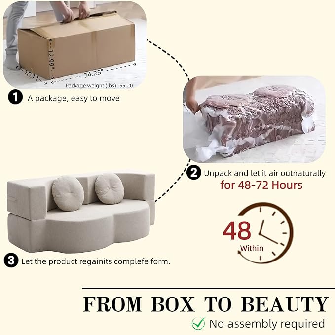 76 Convertible Folding Sofa Bed 2-in-1 Twin Size Loveseat Sleeper Couch Bed with Two Pillows Foldable Space-Saving | Design for Dorms Apartments Bedroom&amp Living RoomNo Assemble(Khaki)