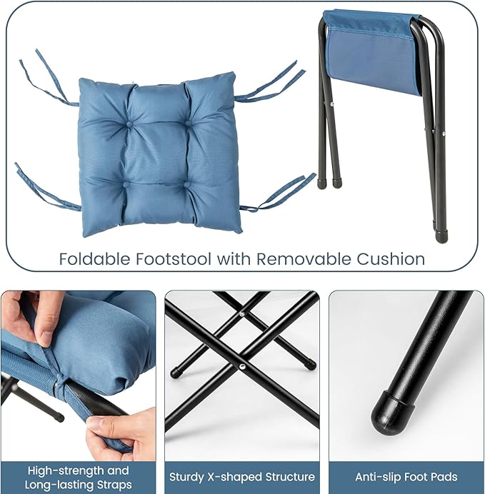 GOFLAME Lazy Chair with Ottoman Modern Large Accent Chair with Folding Footrest Head Pillow Armrests and Side Storage Pocket Upholstered Reading Chair for Living Room Bedroom Office Navy
