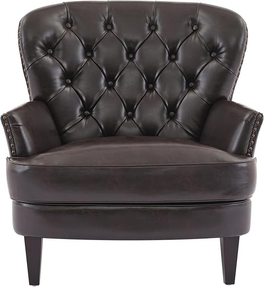 Christopher Knight Home Tafton Tufted Leather Club Chair Brown 35D x 33.5W x 34.5H in
