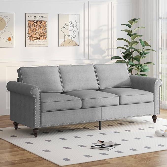 2 Piece Living Room Sofa Set 3 Seat Sofa and Armchair Sets Modular Sectional Couch Furniture Sets Gourd Shapes Wood Legs Sofas Couches for Living Room/Bedroom/Home/Apartment - Light Grey